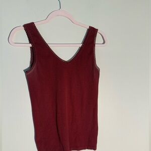M. Rena Burgundy Ribbed Lace-Trim V-Neck Tank